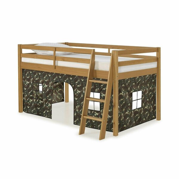 Kd Cama De Bebe Roxy Twin Wood Junior Loft Bed with Cinnamon with Green Camo Bottom Tent KD3232885
